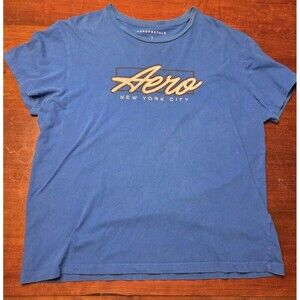 Aeropostale T-Shirt Lot of 2 Men's Large Blue Graphic Logo Tee Aero Cotton Blend